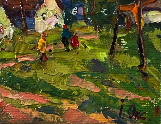 Image 1 of Original Oil Painting Rural Evening Landscape Edge Of The Village