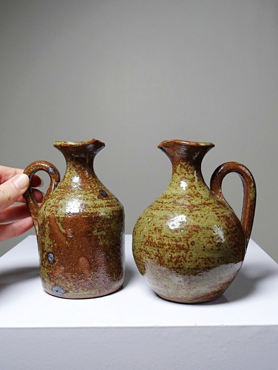 Image 1 of Service à condiments vintage grès pyrité émaillé artisanal style Baudat La Borne