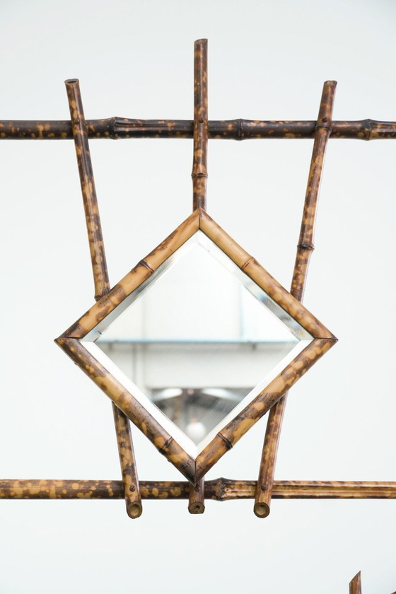 Image 1 of Antique French faux bamboo standing coat rack/hallway furniture with a mirror and umbrella rack