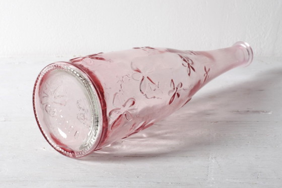Roze glazen fles met madeliefjes / Vintage Flack Or vaas / Emma Dafnäs / Ikea / jaren 90 – Tafelaccessoires (photo 7 of 9)