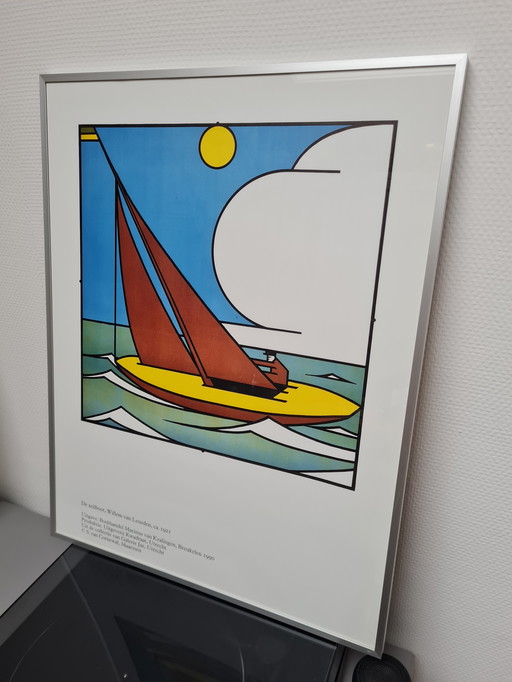 Color lithograph "The Sailing Boat" Willem van Leusden 1921, De Stijl.