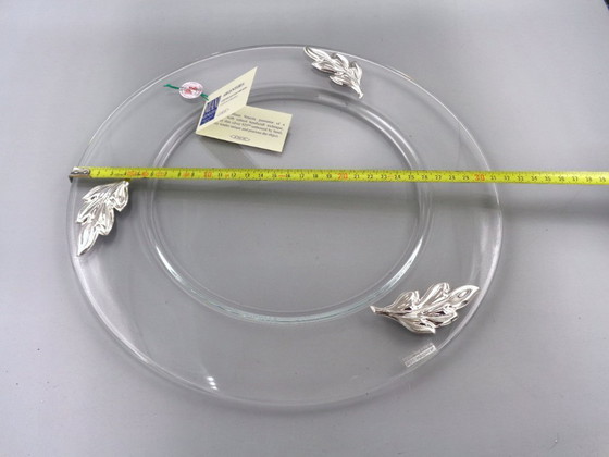 Image 1 of Clear glass tray with 925 silver leaves