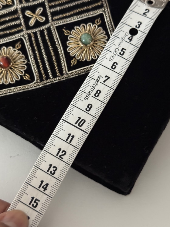 Image 1 of Fluwelen clutch met borduursels en steentjes, avondtasje met handvatten