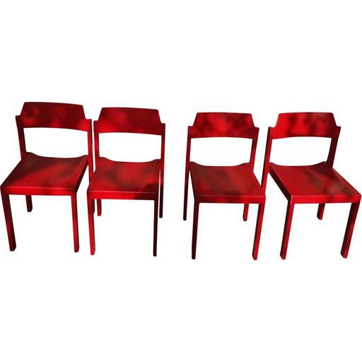 Ensemble de 4 chaises vintage en hêtre rouge de Rainer Schell, 1960
