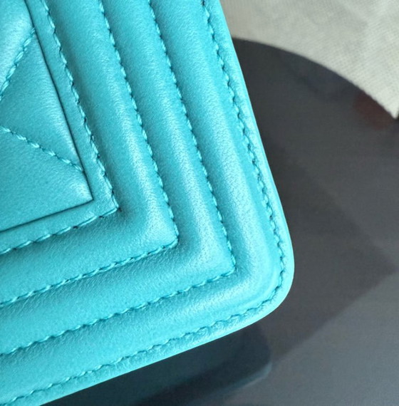 Image 1 of Chanel Boy Medium - 25CM Quilted Lambskin Blue Ruthenium Silver Hardware Series 19