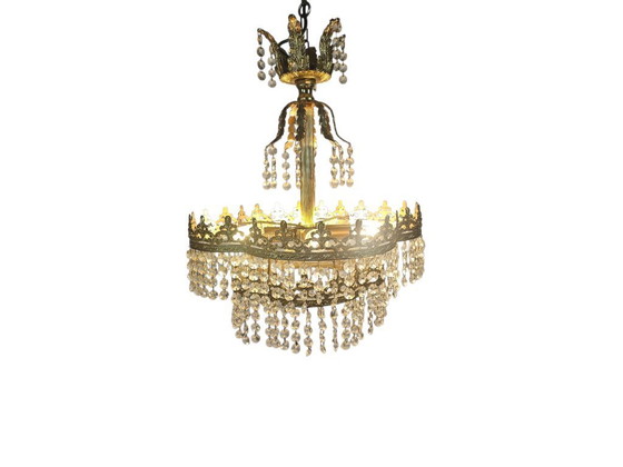 Image 1 of Chandelier - Hollywood Regency - gilded - crystal - 3rd quarter of the 20th century