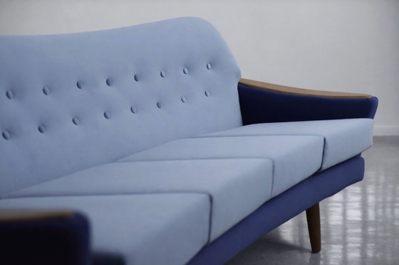 Image 1 of Vintage Mid-Century Scandinavian Modern Blue Velvet Living Room Set by Holm Fabriker AB, Set of 2, 1960s