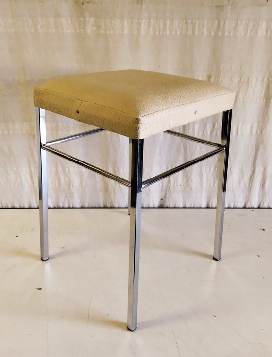 Image 1 of Vintage stool in chromed metal and imitation leather - 1970s