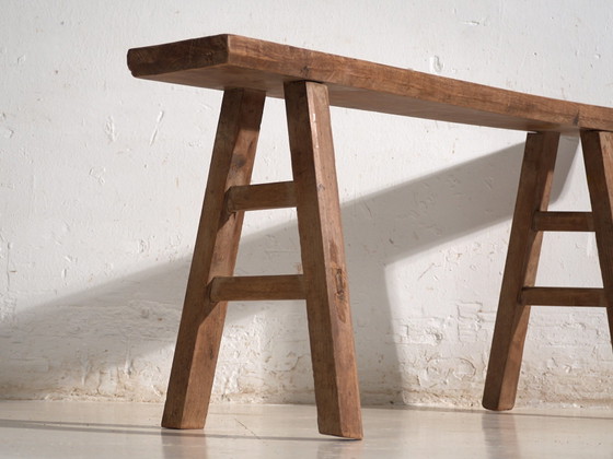 Antique Elm Wood Bench, China, circa 1900, Benches, Rustic (photo 3 of 7)