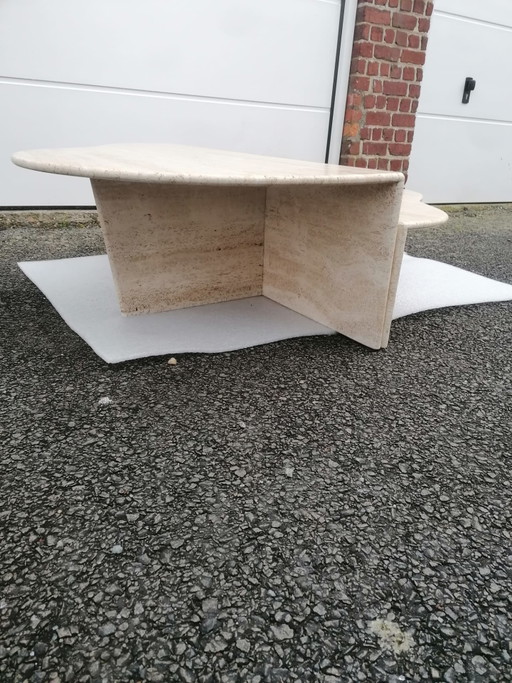 2x Salontafel en travertin vintage