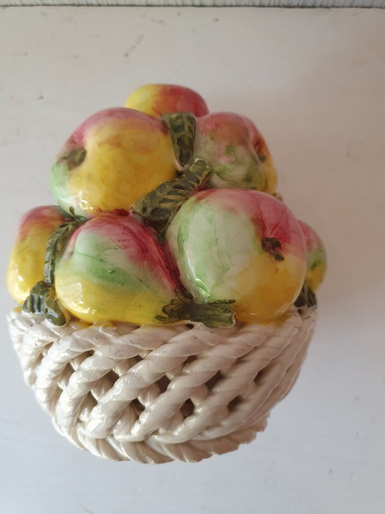 Image 1 of Vintage Ceramic Apple Pyramid in Basket - Very Good Condition!