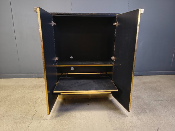 Image 1 of Bar de style Maison Jansen en laque noire et marbre, années 1970