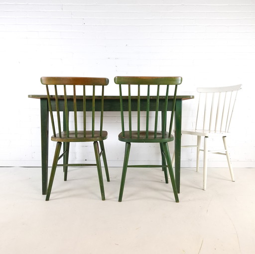 Vintage Table With 3 Spindle Chairs