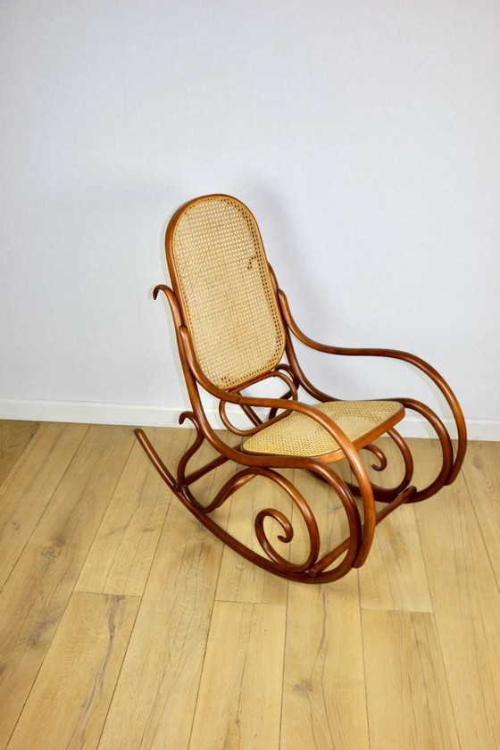 Image 1 of Rocking chair on runners, original light brown, 1970s - perfect like new