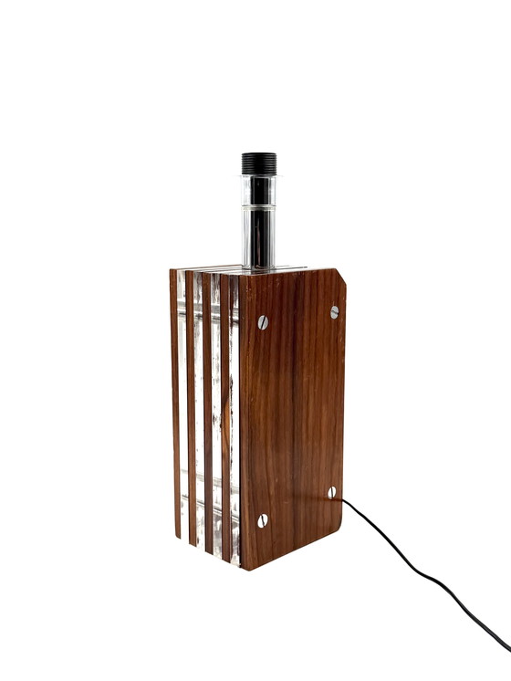 Image 1 of Lámpara de mesa estilo Hollywood Regency, base de madera y lucita, Italia, década de 1970