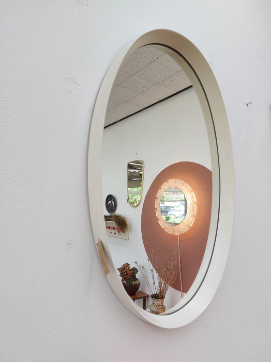 Image 1 of Large Vintage Mirror Oval Wood White 70S