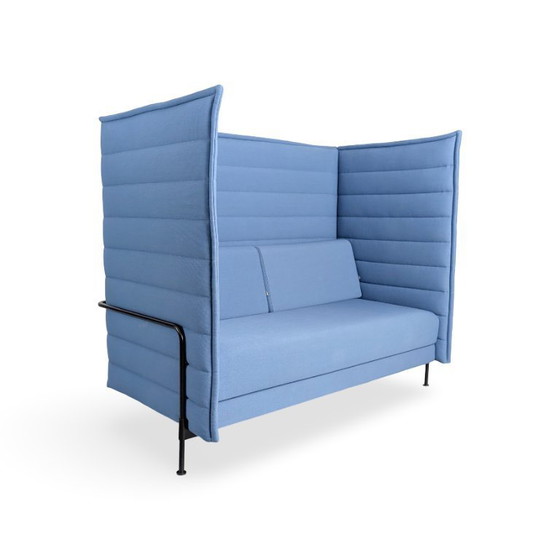 Image 1 of 4x Original Vitra Alcove Highback Zweisitzer Sessel blau Bürosofa