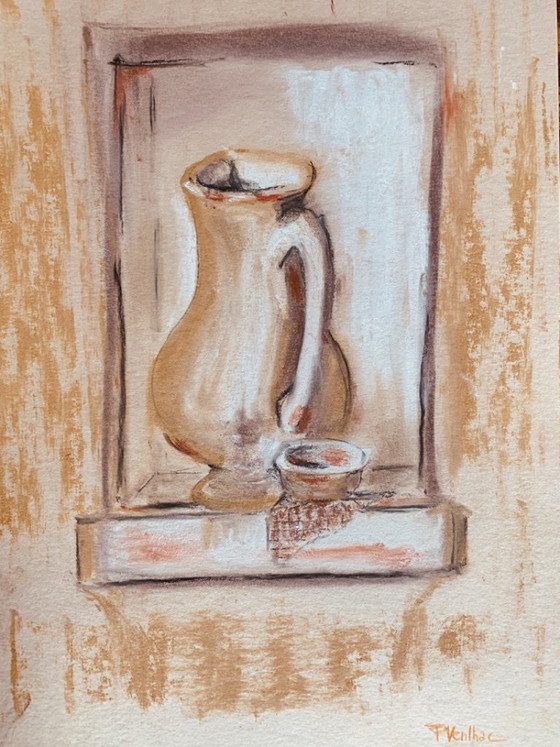 Signed Pastel Painting Still Life from Provence « Alcove with Jug », F. Venlhac, Paintings & Drawings, Paper (photo 3 of 10)