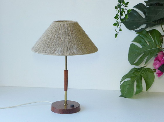 Image 1 of Scandinavian vintage table lamp, Danish design lamp, teak and sisal, 60s/70s retro