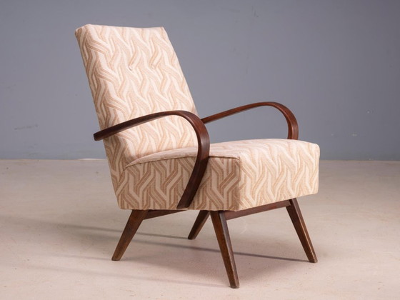 Fauteuils en bois courbé restaurés par Jaroslav Šmídek, paire, Tchécoslovaquie, nouveau revêtement beige à (photo 5 of 12)