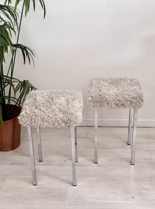 2 sgabelli vintage con base cromata e rivestimento soffice