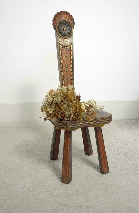 Image 1 of Handbemalter Tiroler Kinderstuhl - 19. Jahrhundert Alpine Volkskunst