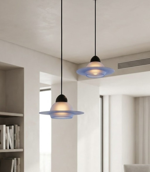 2 Vintage-Hängeleuchten im postmodernen UFO-Stil – 80er/90er Jahre – Massive, hanglampen, Glass (photo 2 of 7)