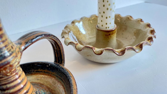 Image 1 of 3 Vintage handgemaakte keramische kandelaars