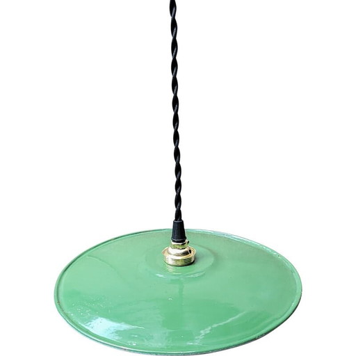 Set van 4 vintage industriële groen en wit geëmailleerde plaatstalen hanglampen, 1930