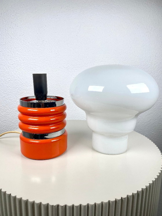 Image 1 of Vintage Enrico Tronconi Bulb Lamp / Mushroom Table Lamp - Orange & White Mid-century Modern Space-Age 1970s Italian Designer