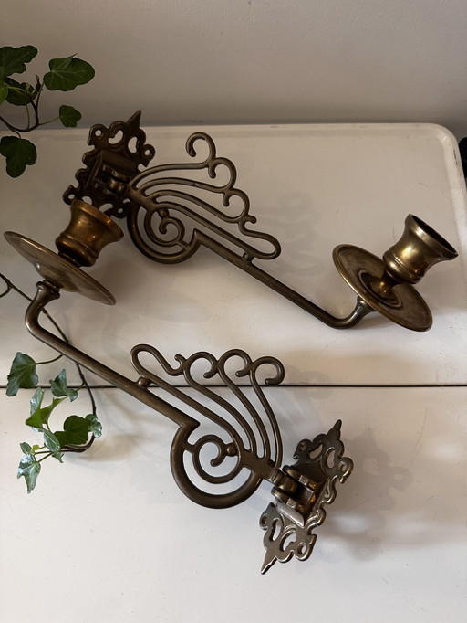 Set of 2 Brass Wall Candlesticks