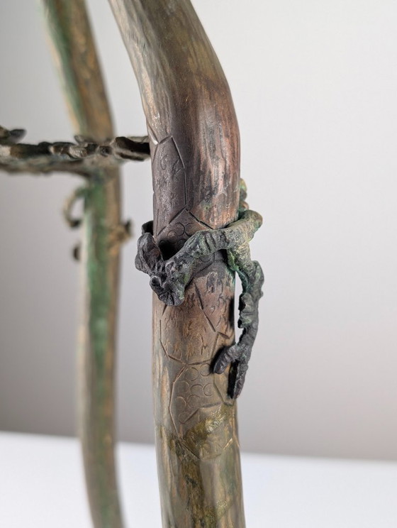Image 1 of Mesa japonesa Art Nouveau de la década de 1920, de bronce y latón con motivo de libélula.