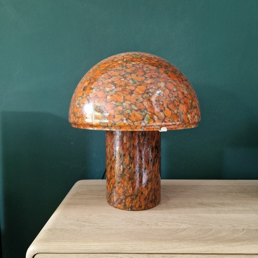 Vintage Pilzlampe von Peill & Putzler - Glas Pilzlampe - Space Age Design - Orange/Braun marmoriertes Glas - 45 cm