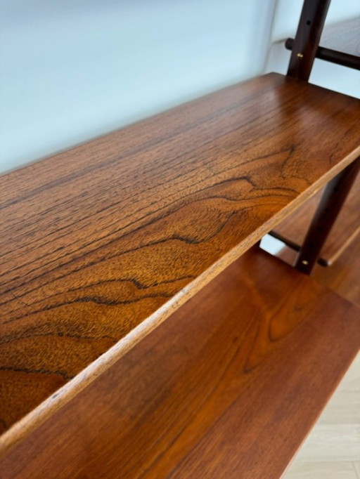 Modular and adjustable Danish modern teak bookshelf with brass details by Kurt Østervig for KP Møbler Denmark 1960s