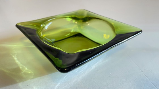 Image 1 of Geometric Glass Ashtray Vintage Green