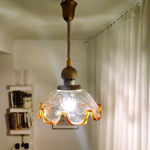 Large Murano glass retractable hanging lamp in style of Carlo Mason for Mazzega, 1960s