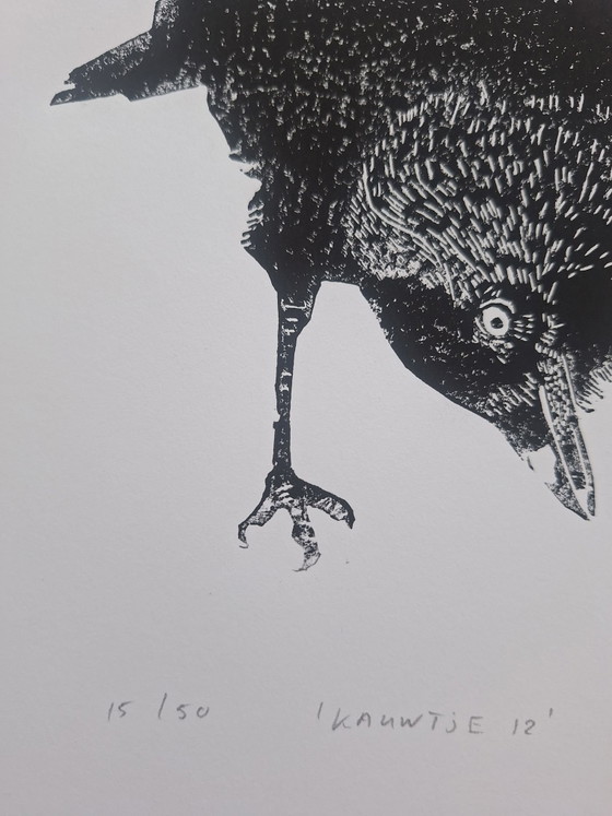Linocut bird / 'Kauwtje' – M. Jasperse, Art, Paper (photo 4 of 7)