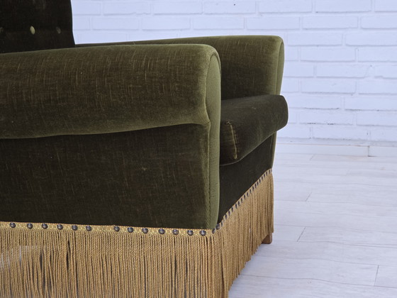 Image 1 of 1970s Danish Lounge Chair, High, Furniture Velour, Ash Wood Legs