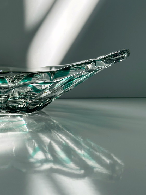 Image 1 of Ciotola vintage Murano in vetro trasparente verde a spirale, anni '70, metà secolo, Italia