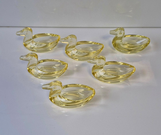 Image 1 of Gebrüder Feix Albrechtsdorf 6 eenden voor zout/schnaps kristalglas circa 1930