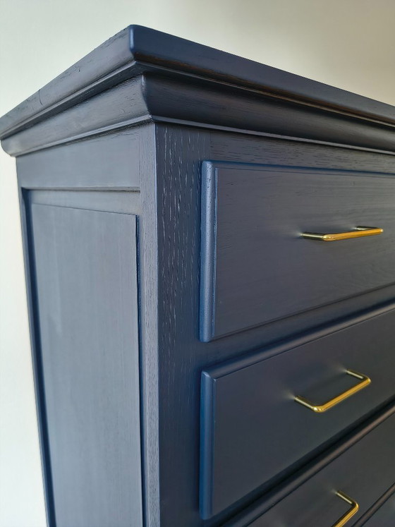 Solid Oak Chest of Drawers – Dark Blue & Gold – Wood (photo 2 of 10)