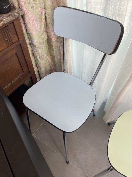 3 unique Formica chairs in pastel colors