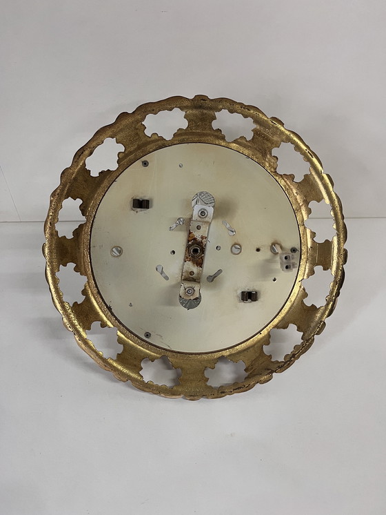 Image 1 of Vintage Hollywood Regency plafonnière messing met kristal glas kap