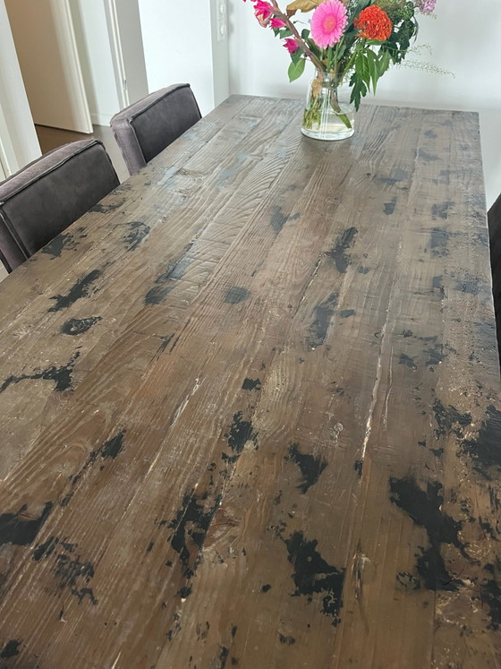 Esstischgarnitur, Esszimmergarnitur, Holz, Leder, Schwarz (Foto 2 von 6)