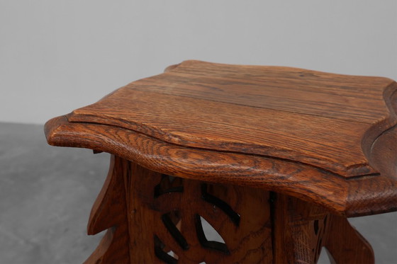 Image 1 of Art Deco tall pedestal in oak with 2 levels, France ca. 1915