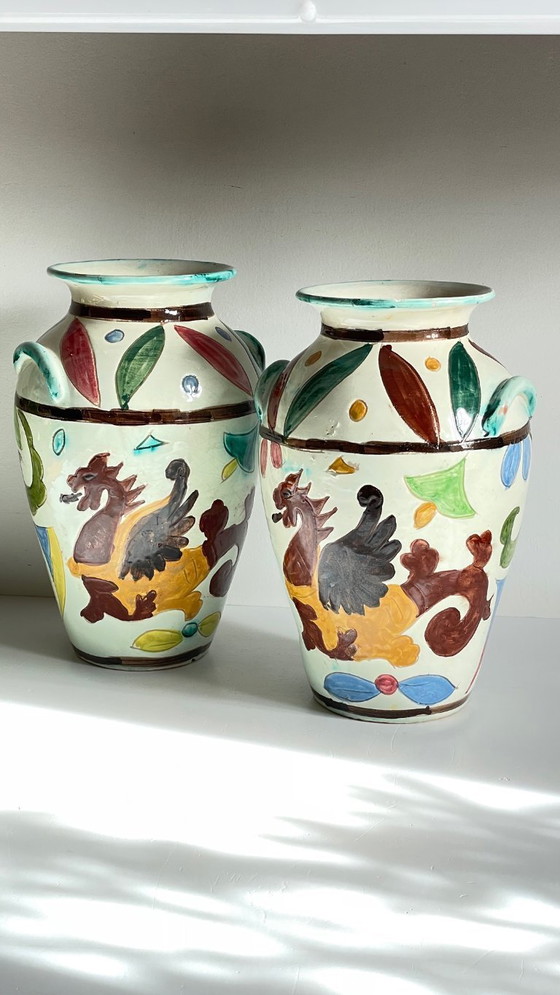 Image 1 of Vintage Italy VASES DRAGON Pattern
