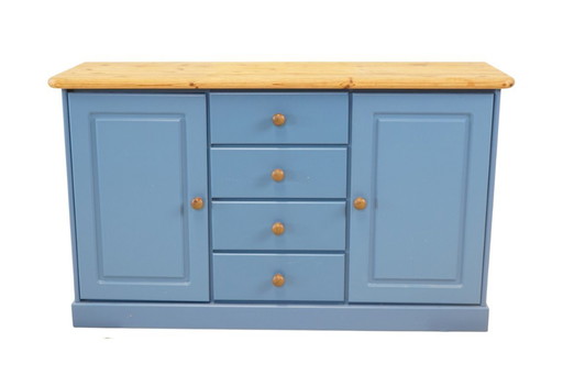 Vintage blue sideboard with 4 drawers and 2 doors - Scandinavian suede style 1960