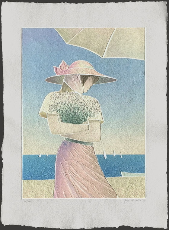 Image 1 of Jan ZNOSKO A la plage Acquaforte al carborundum firmata 1991