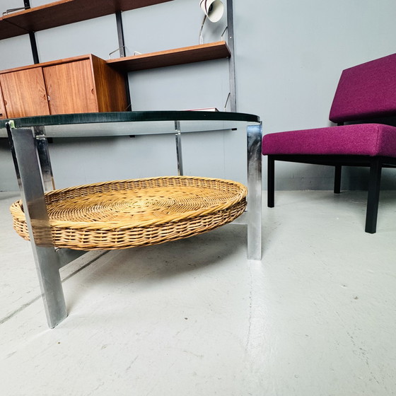 Image 1 of Mesa de centro de los años 70 de cristal, cromo y mimbre