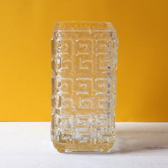 Image 1 of Vintage Mid-century Clear Pressed Glass Vase Taalari by Tamara Aladin / Riihimäen Lasi Glassworks Finland / 1969